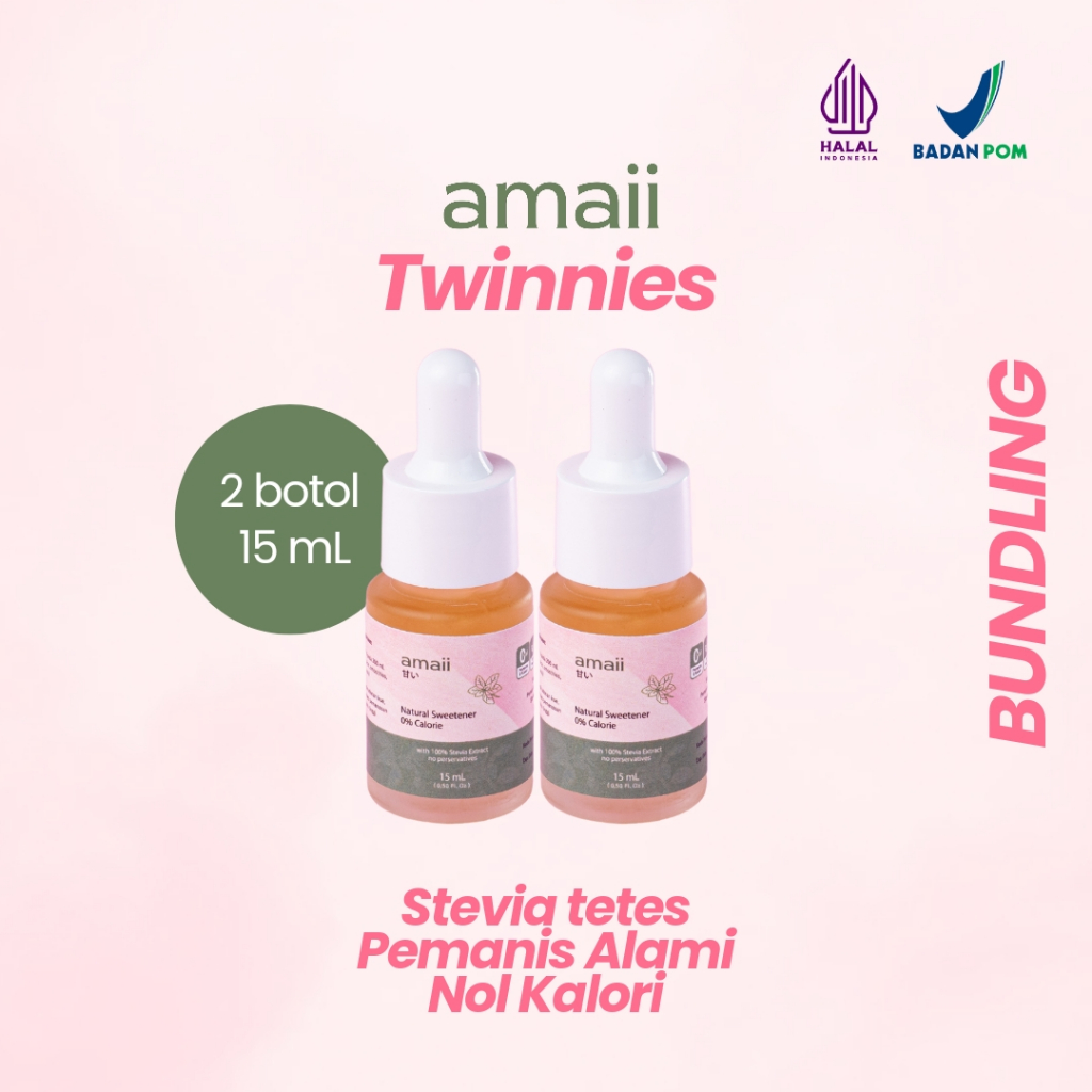 

BUNDLING AMAII TWINNIES (2 Botol x 15 mL) - Pemanis Alami Nol Kalori / Natural Sweetener Zero Calorie Liquid Stevia