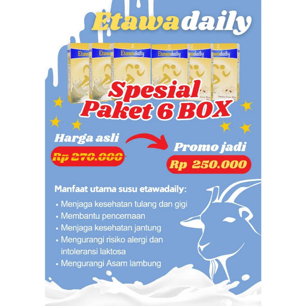 

Etawadaily Spesiall Paket 6 BOX Lebih Hemat dan Murah