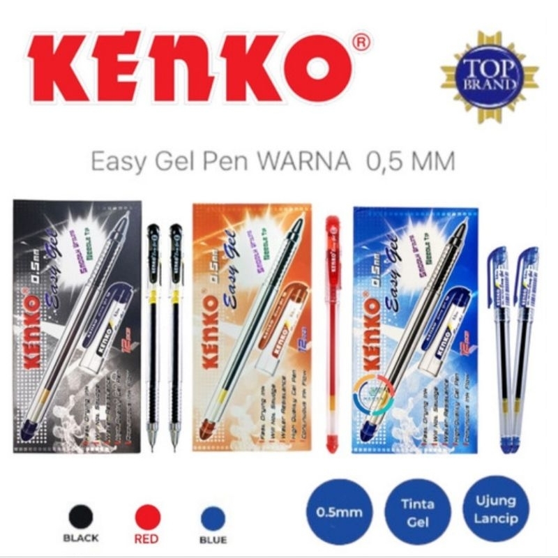 

Pen Kenko Easy Gel Hitam Biru Merah Pink Orange Ungu Hijau Violet (12pcs)