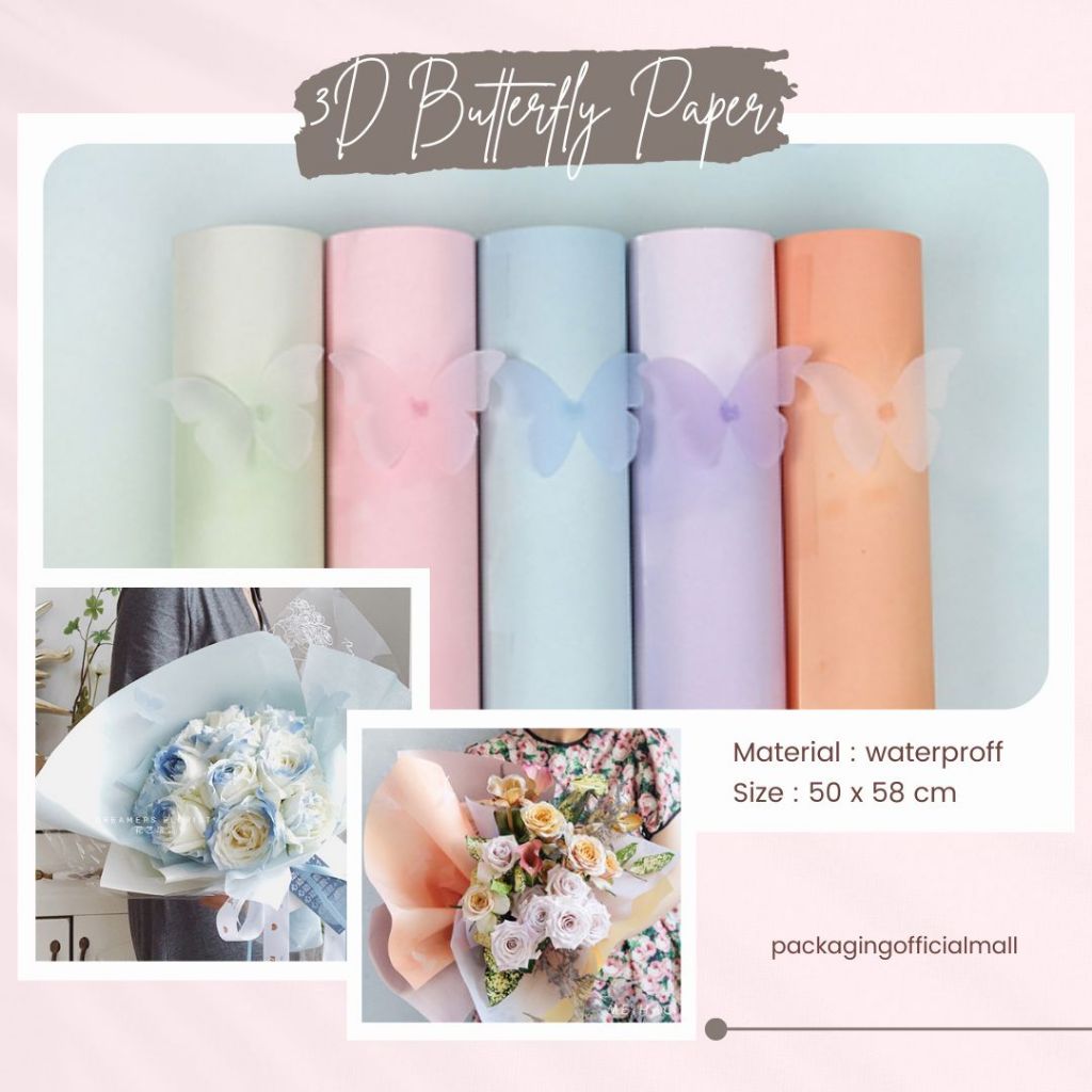 

3D BUTTERFLY PAPER / CELLOPHANE / FLORIST PAPER / KERTAS BUKET BUNGA / WRAPPING WRAPPER