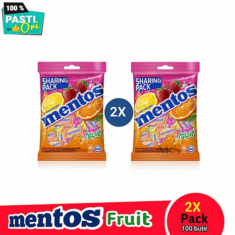 

Permen Mentos Fruit 2x pack 100butir .