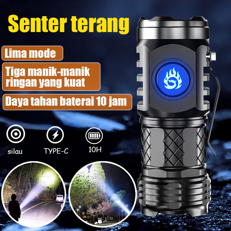 Senter monster mini tiga mata Jerman/senter led mini super terang /Senter Mini Anti Air Super Terang