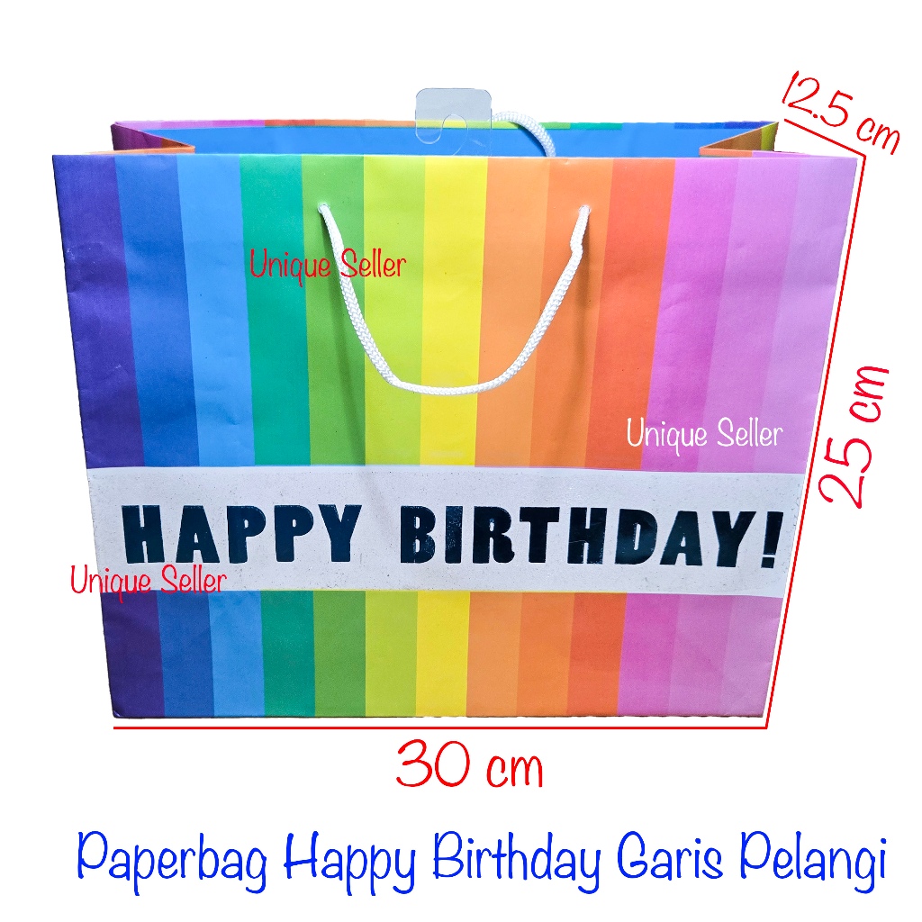 

Paper Bag Goodie Hand Bag Tas Kertas Kado Souvenir Hadiah Acara Ulang Tahun Ultah Garis Pelangi Glitter 30x12.5x25 cm / Tas Hadiah Kado Souvenir Acara Ulang Tahun Ultah Happy Birthday Garis Pelangi Glitter / Tas Kertas Tali Paper Bag Tali Glitter