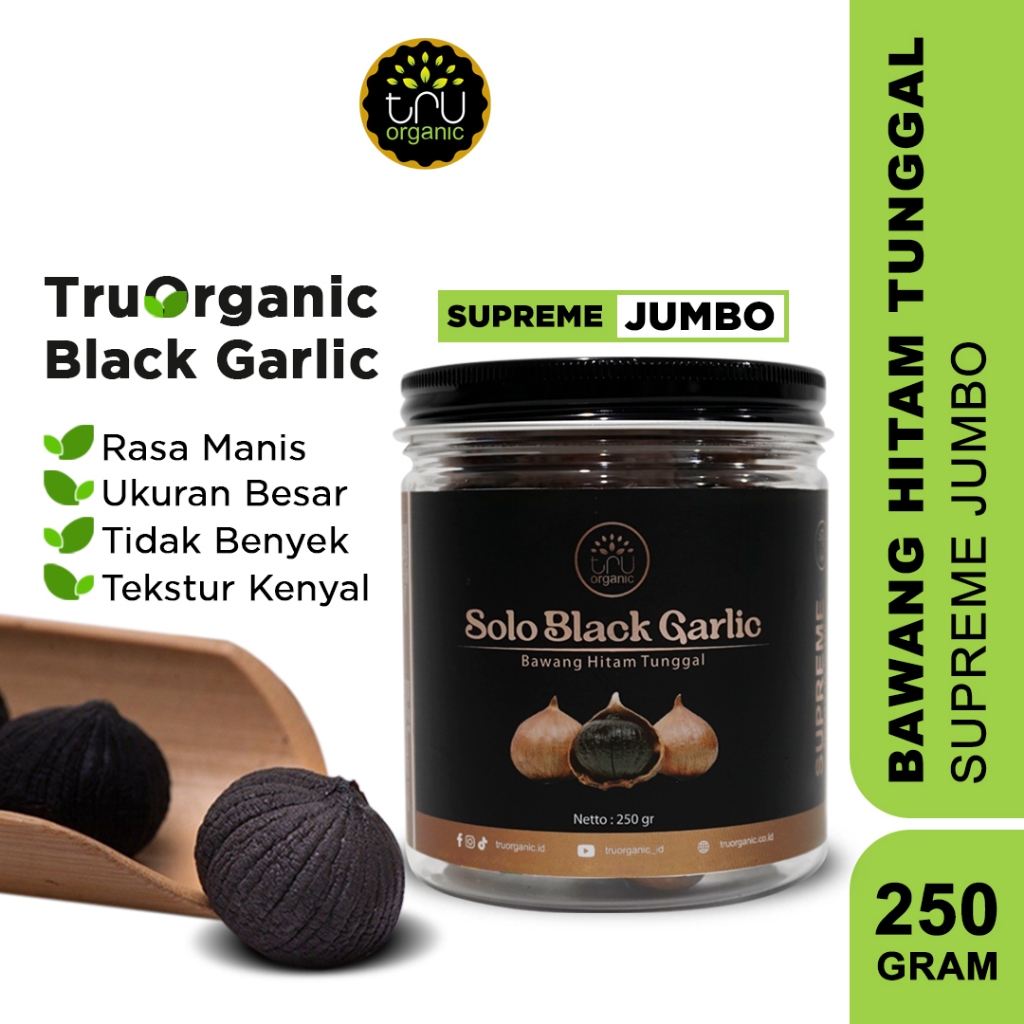 

TruOrganic Black Garlic JUMBO 250gr - Bawang Hitam Tunggal | Bawang Putih Tunggal Hitam