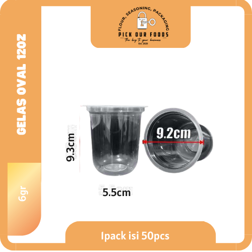 Gelas Plastik PP Bening 12 oz Oval | Gelas 14 oz Oval | Cup 16 oz Oval isi 50pcs