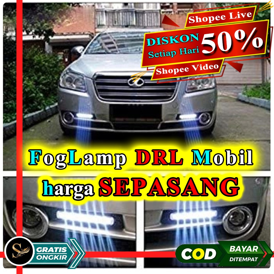 UNIVERSAL Lampu Kabut Mobil LED DRL 12 Volt Super Terang 6000K Sepasang LED Foglamp Daytime Running 