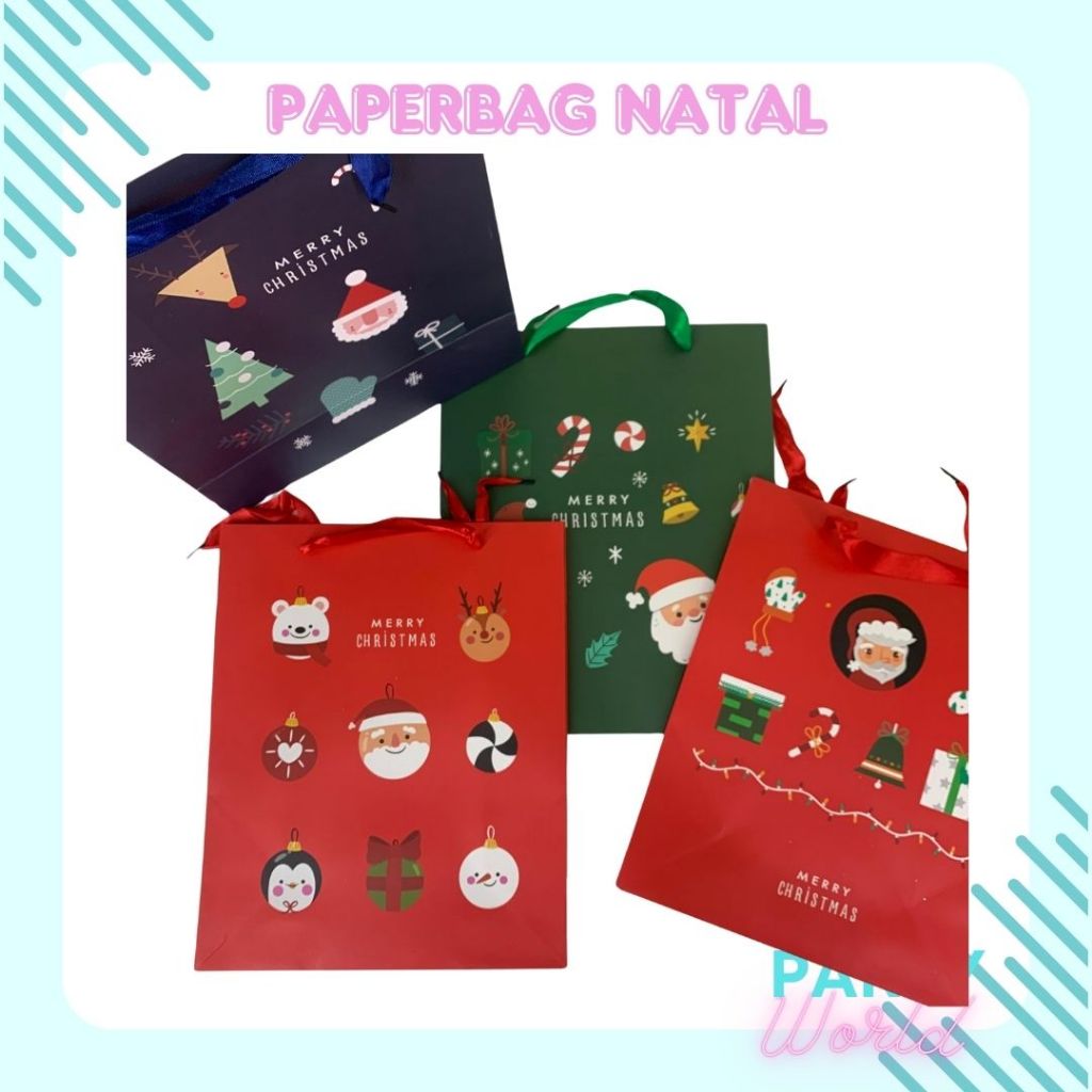 

Paperbag Besar Premium 26x32 Papper Bag Tebal Paperbag Pita Natal Motif Kepala Santa Claus Tas Bingkisan Hampers Natal Tas Souvenir