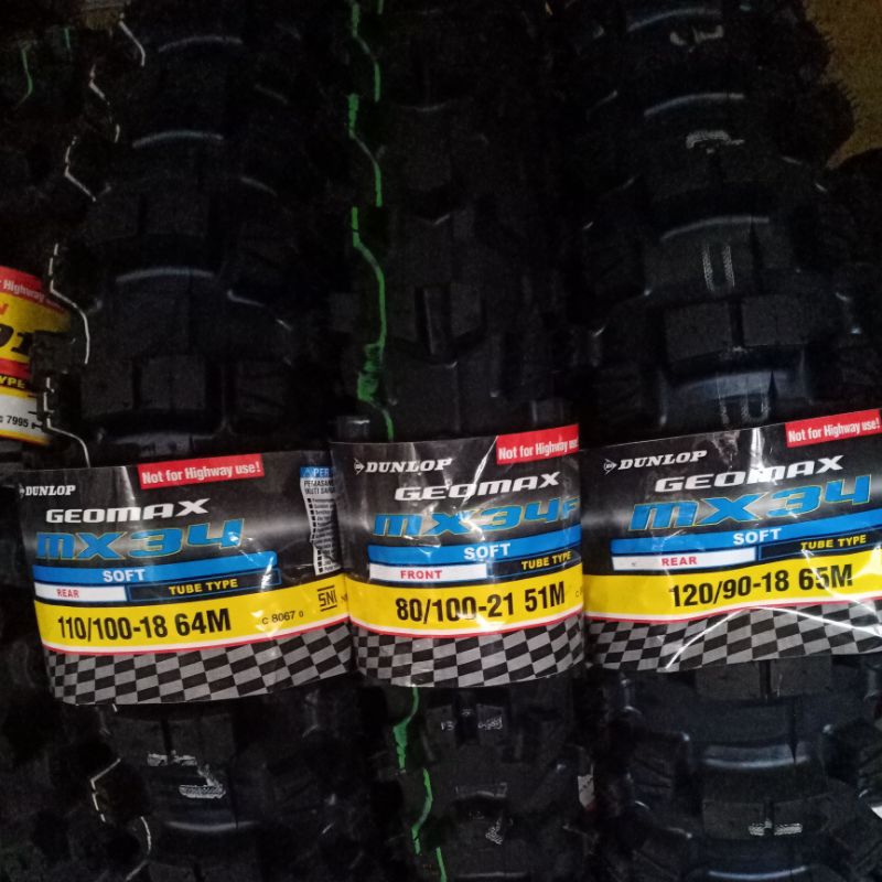 ban trail dunlop geomax MX34 ring 18/21 ukuran 110-100/18 dan 120-90/18 dan 80-100/21 ban sudah soft