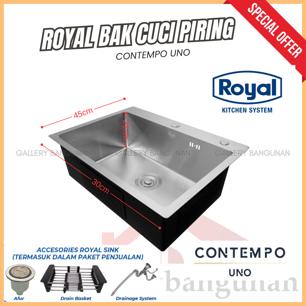 Royal Contempo Uno Bak Cuci Piring Satu Lubang Dalam Set Avur Basket Afur Selang Keranjang Piring Zi