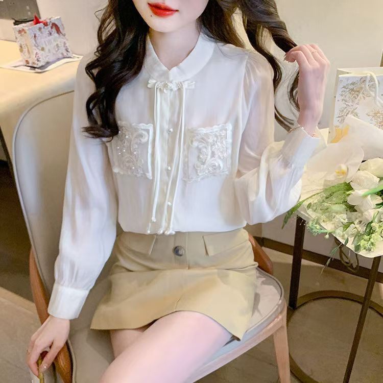 Kerah Berdiri, Baju Kerah Berdiri Wanita Bordir Mesin Lengan Pendek Retro Tradisional Gaya Cina