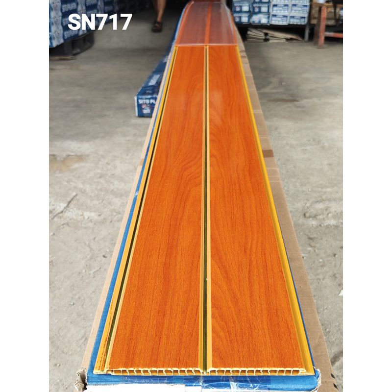 Plafon Pvc Coklat Nat Emas Serat Kayu Glossy Sito (SN-717)
