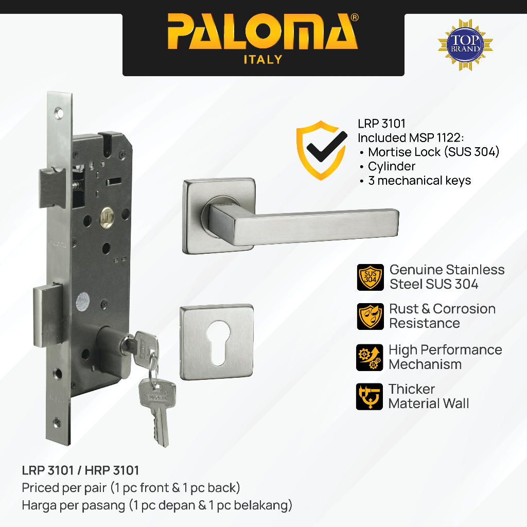 PALOMA Gagang Pintu Door Handle Pintu Roses Lever Engkol Pisah Misah Paket Kunci Pintu Lockset Lock 