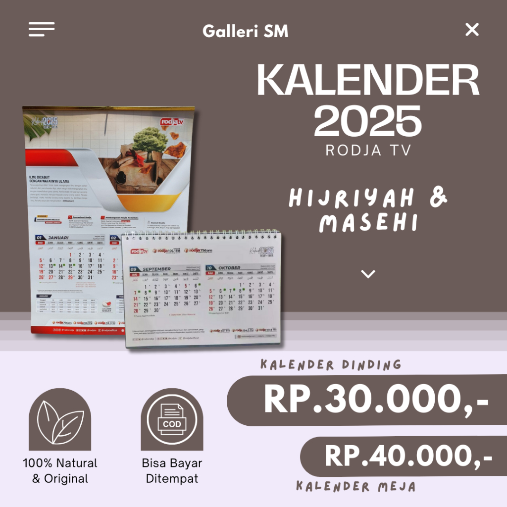 

Kalender Dinding Meja 2025 Rodja Tahun Baru Islam Masehi Kalender Hijriyah A3 Art Paper A5 Original