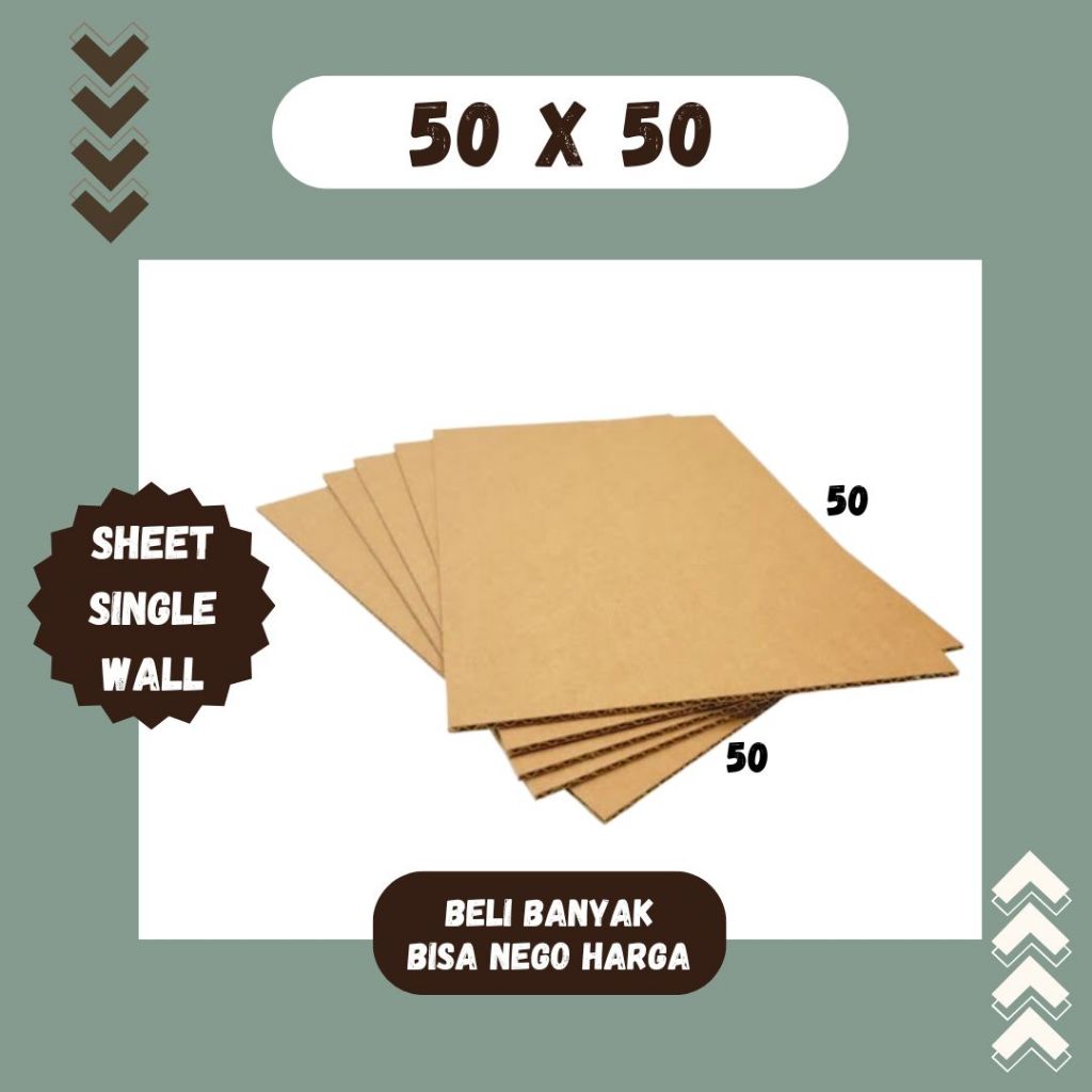 Sheet Lembaran 50x50 / 50x40 / 50x30 / 50x20 / 50x10 Kardus Polos Single Wall Bahan Coklat Karton Le