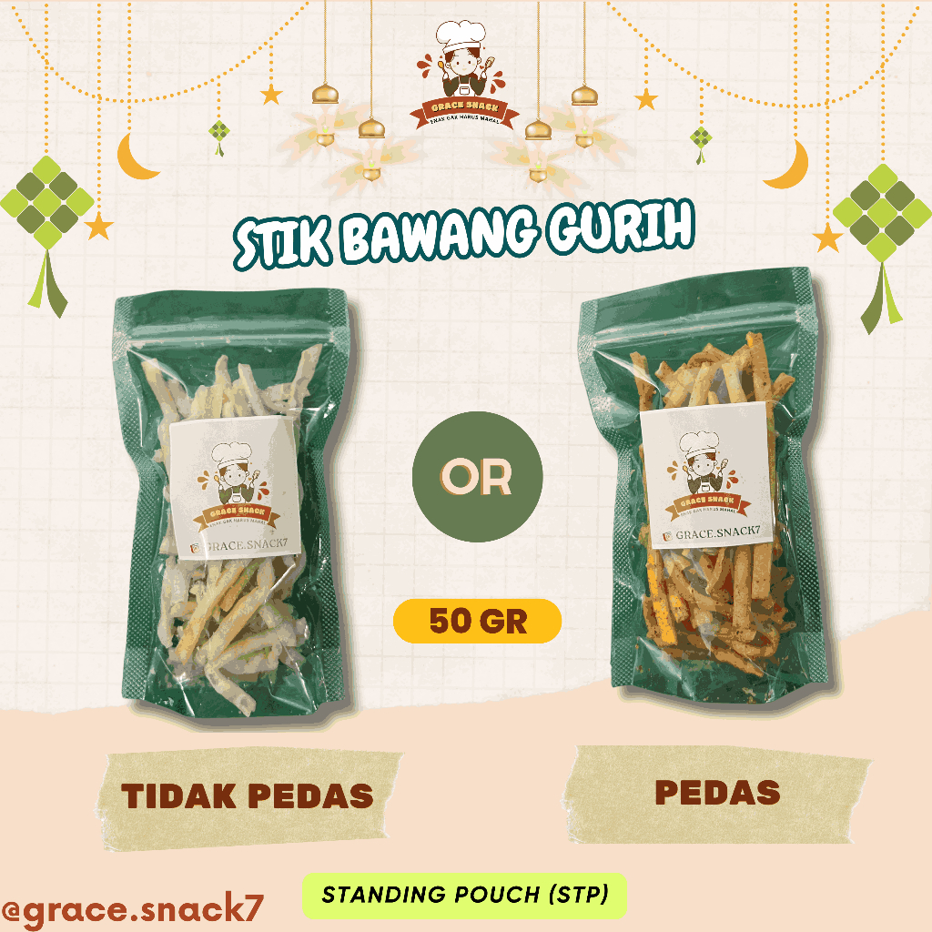 

STIK BAWANG GURIH 50 GR POUCH - Grace Snack