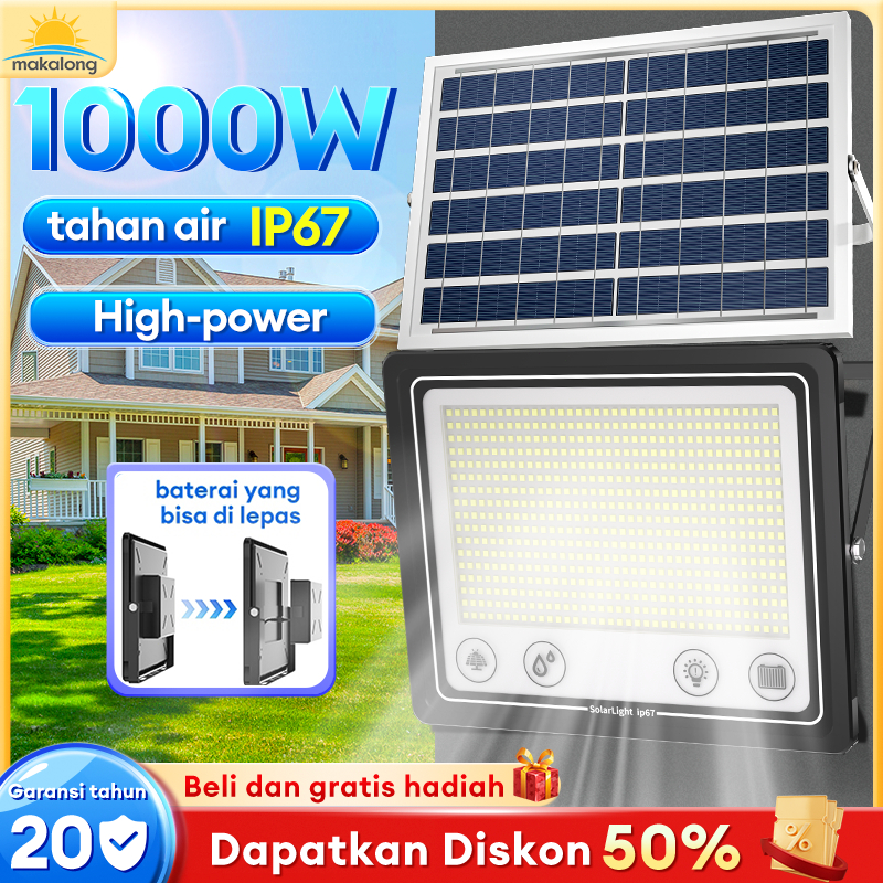 Lampu Tenaga Surya 1000W Outdoor otomatis remote Solar Light Sorot cell solar panel Tahan Air Ip67