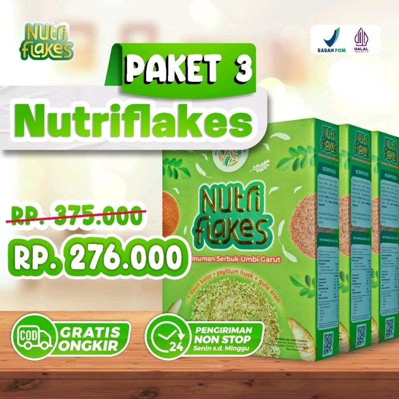 

Nutriflakes 3 Box - Sereal Bubuk Umbi Garut Untuk Diet - Atasi Maag Akut & Terapi Asam Lambung