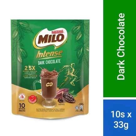 

MILO INTENSE DARK CHOCOLATE Less Sugar Original Malaysia (33g x 10 sachet) HALAL