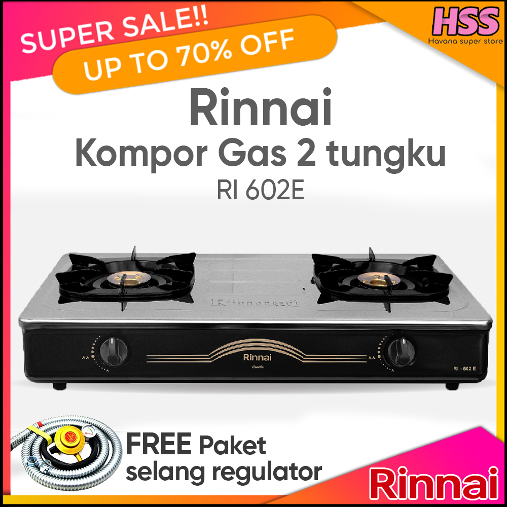 RINNAI 602E KOMPOR GAS (STENLIES BODY ATAS BISA BUKA TUTUP)