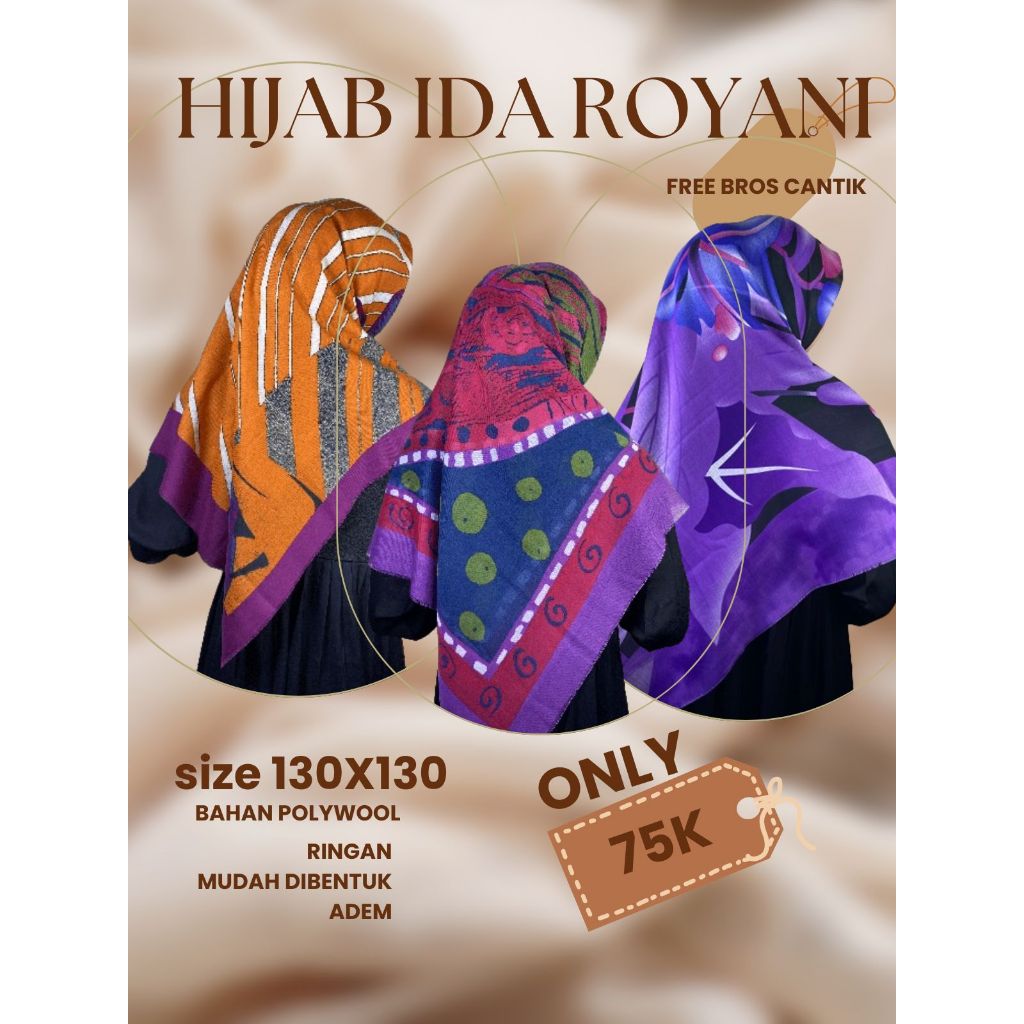 SALE 50% [IDA ROYANI] HIJAB KERUDUNG SEGI EMPAT MOTIF JUMBO SYARI 120X120