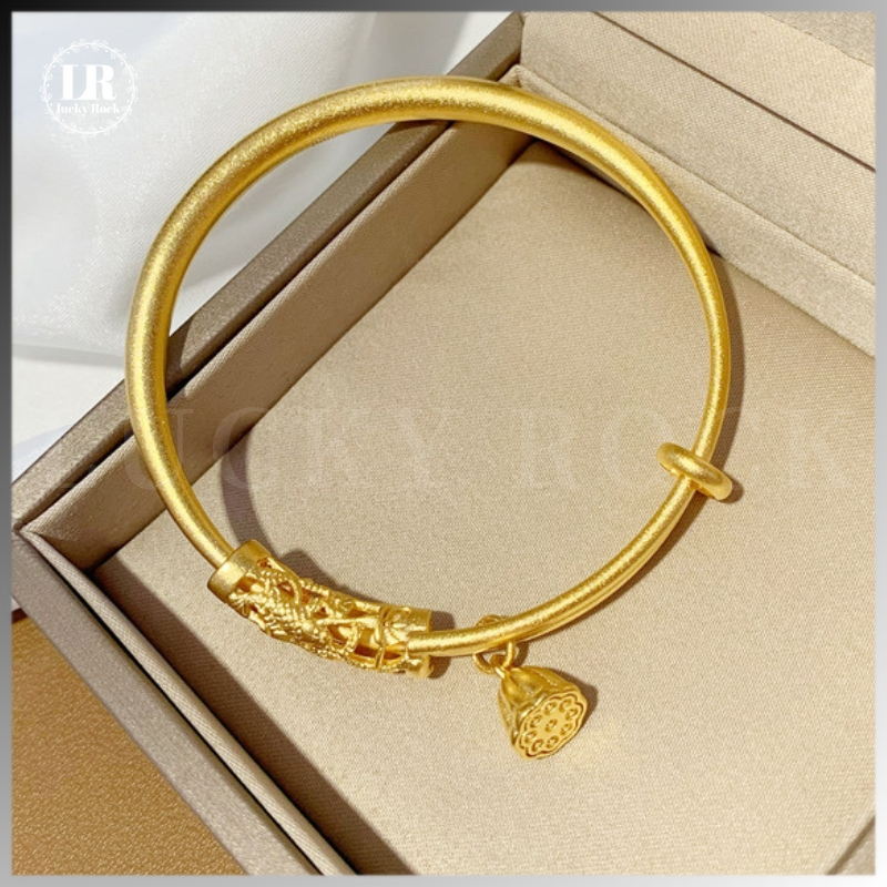 Lucky-1169 New Gelang Wanita Gaya Cina Gelang Retro Liontin Teratai Gelang Metode Kuno Gelang Emas P