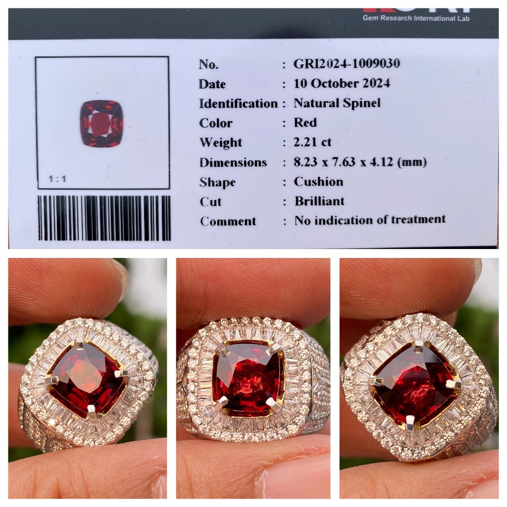 Natural 2.21ct red spinel no heat microsetting memo gri