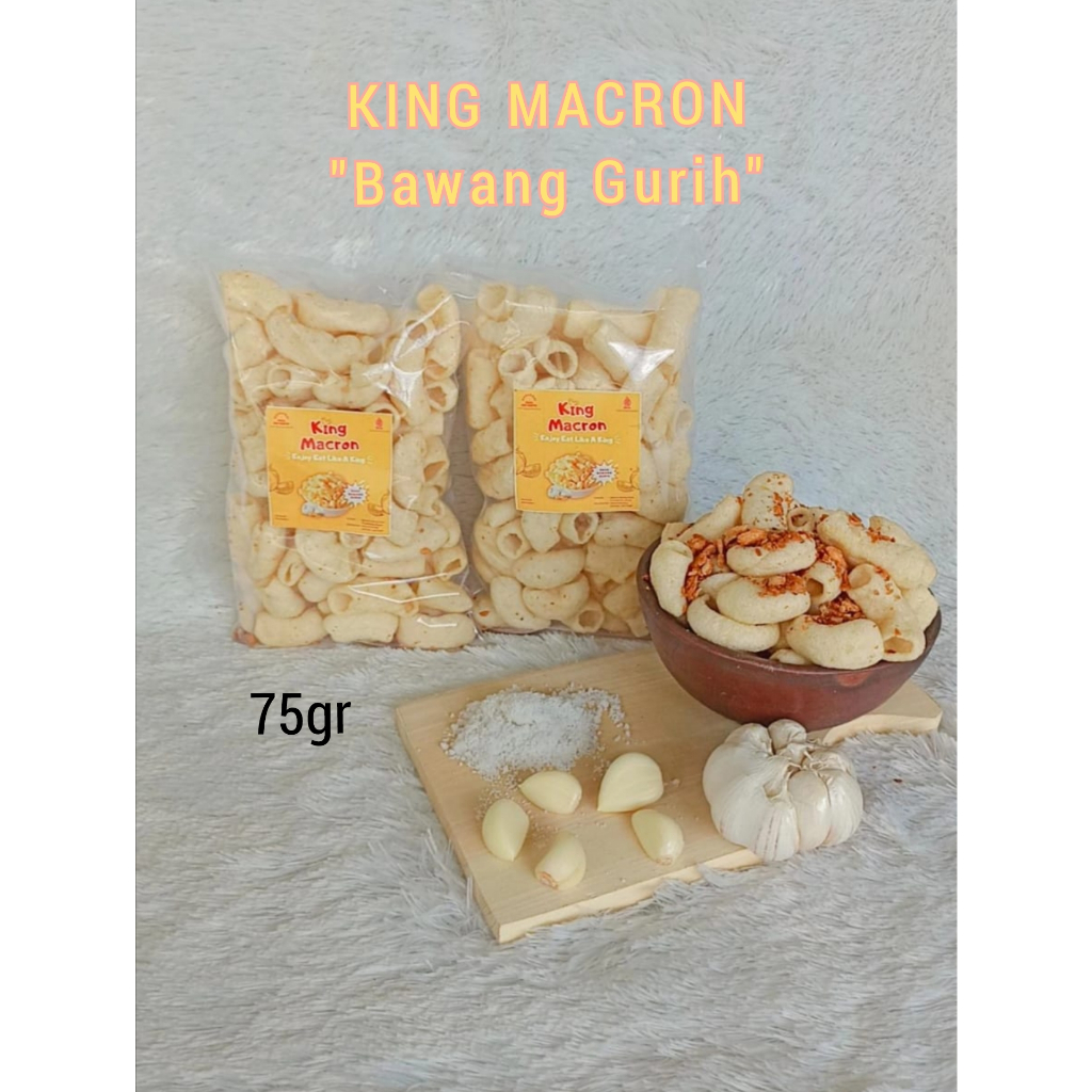 

Makaroni Bawang Gurih 75 Gram KING MACRON - Camilan Snack Makanan Ringan Makroni