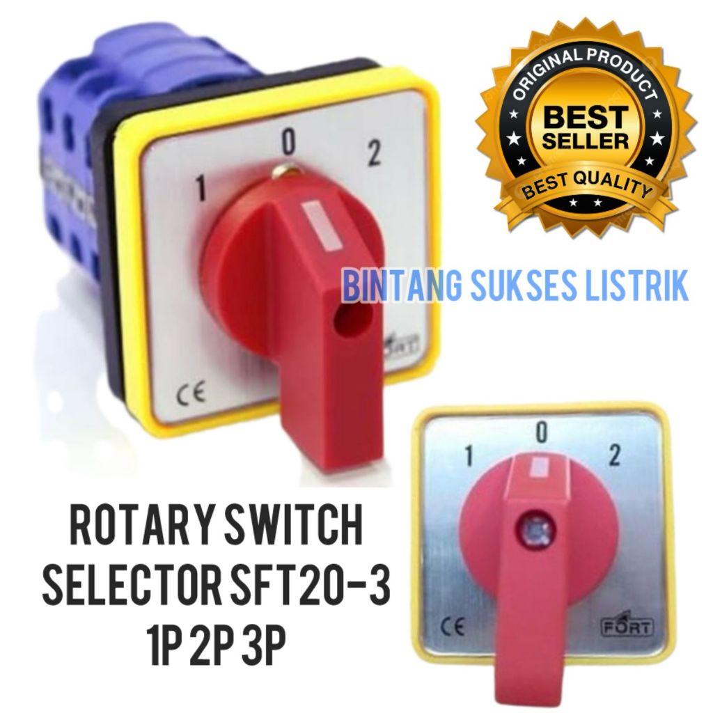 ORIGINAL Selector Switch 3 Position 1P 1-0-2 SFT20-3-1 Selektor Swit 3 Posisi 1 Phase Rotary Switch