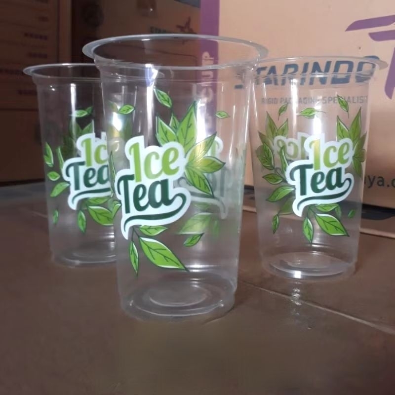 STARINDO Gelas minum 16oz motif ice tea starindo -Gelas Plastik motif es teh,daun teh,Cup Juice  Pla