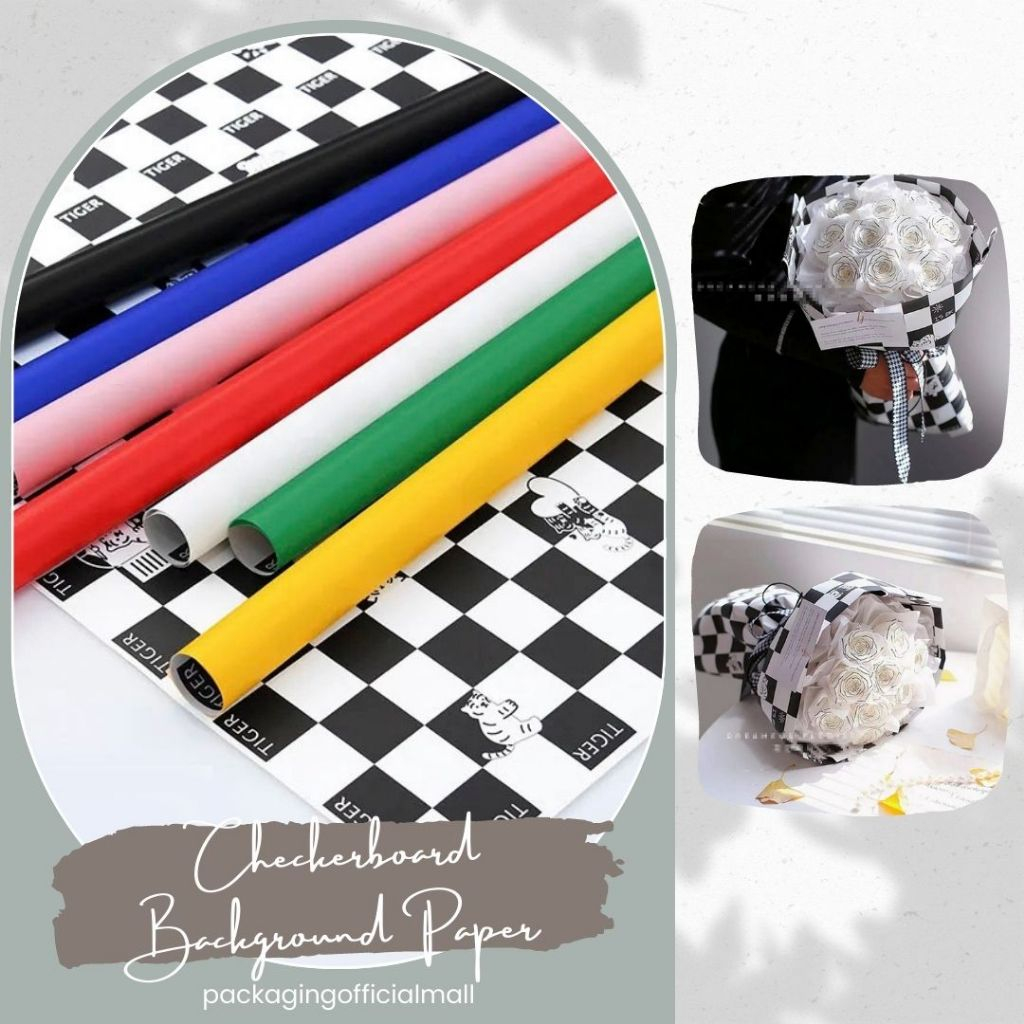 

CHECKERBOARD BACKGROUND PAPER / CELLOPHANE / FLORIST PAPER / KERTAS BUKET BUNGA / WRAPPING WRAPPER