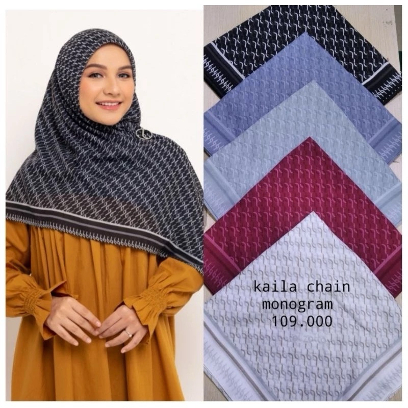 ELZATTA Kaila chain Monogram Scarf Motif - Fashion Wanita Muslimah - Hijab Jilbab Kerudung Scarf Seg