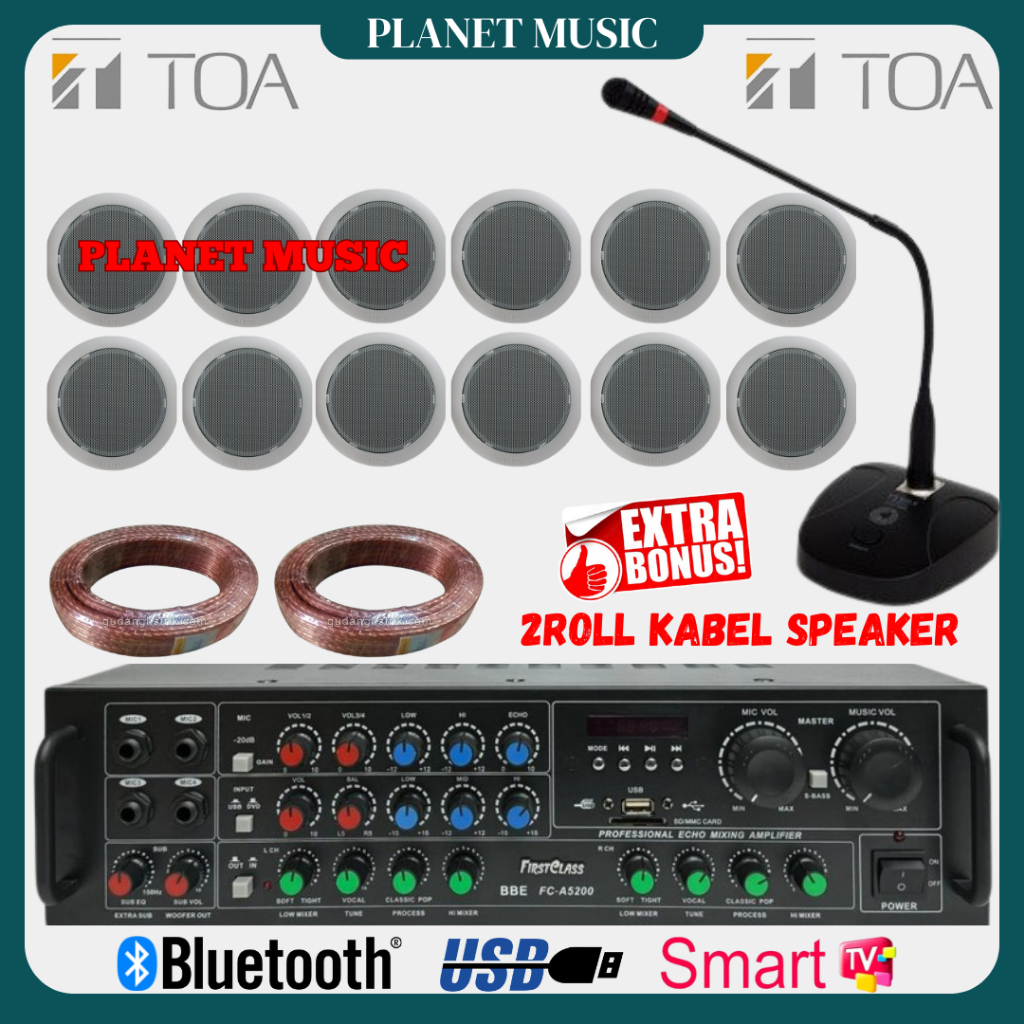 Paket Speaker Ceiling / Plafon TOA / Speaker Ceiling TOA Cafe / Resto ( 12 Speaker )