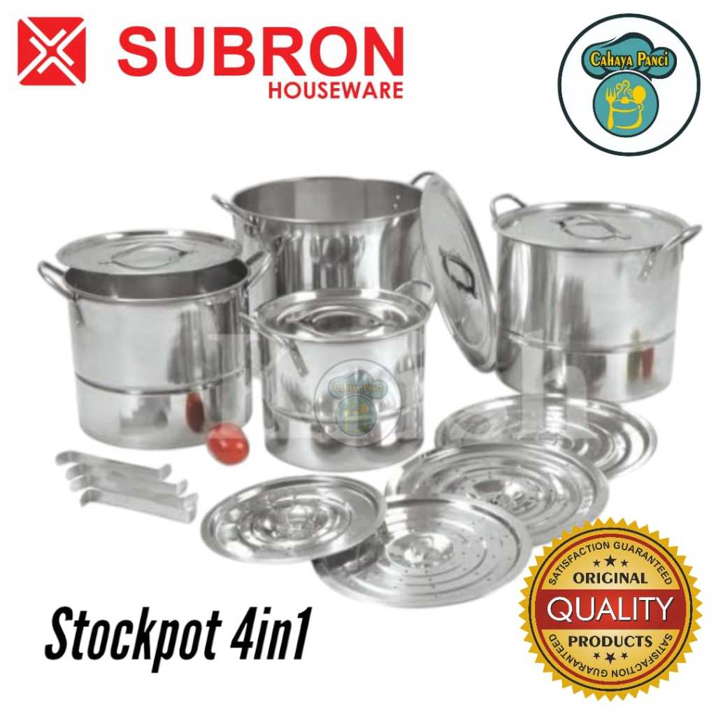 SUBRON Set Stock Pot 4in1 tutup stainless, Panci set multifungsi, Panci Kukus set SUBRON, Panci dand