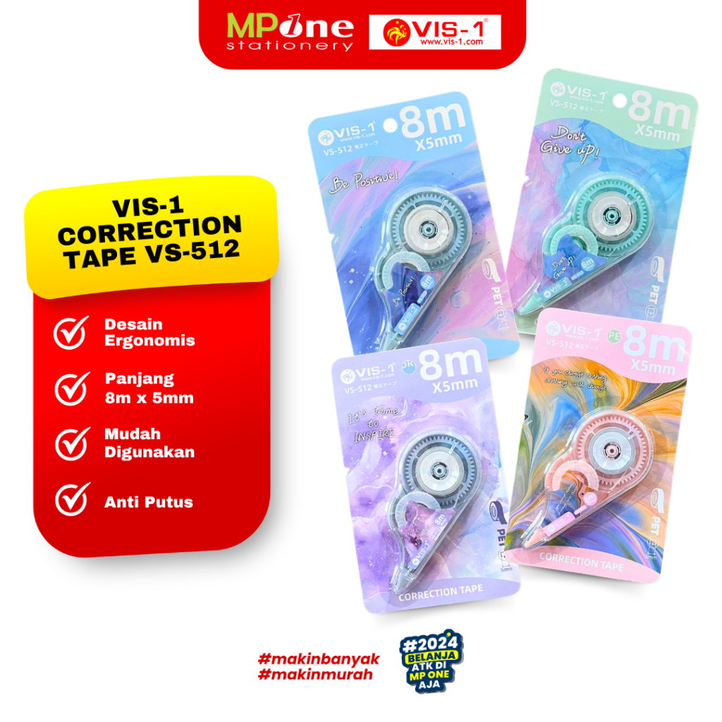 

(1 PCS) Vis-1 Correction Tape VS-512 8x5MM / Tipe-x Pita Roll 8M Vis-1