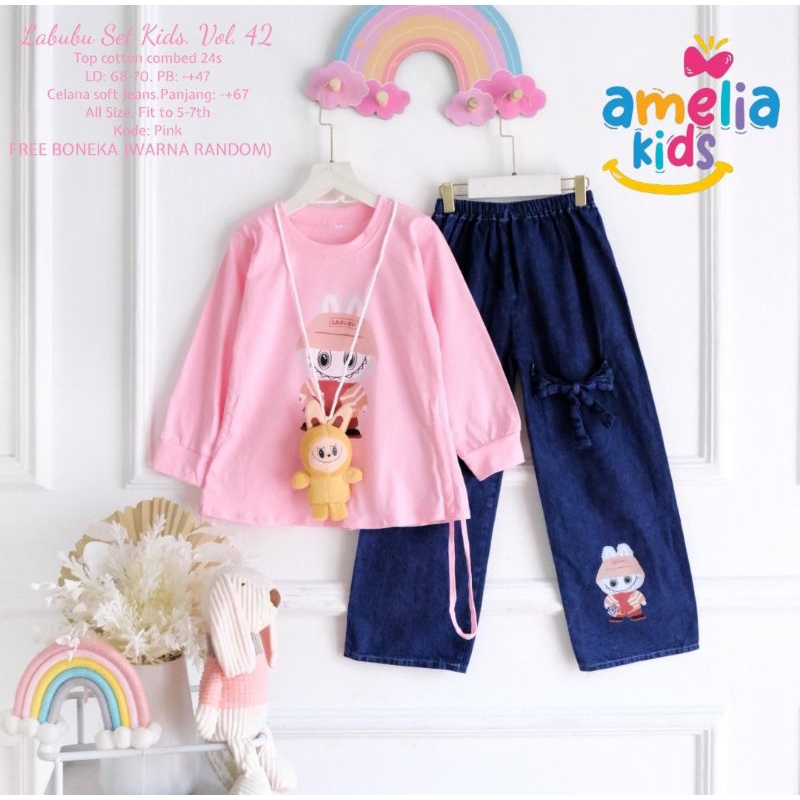 Baju Setelan Anak Labubu Kids By Amelia Untuk Usia 5-7 dan 7-9 Tahun