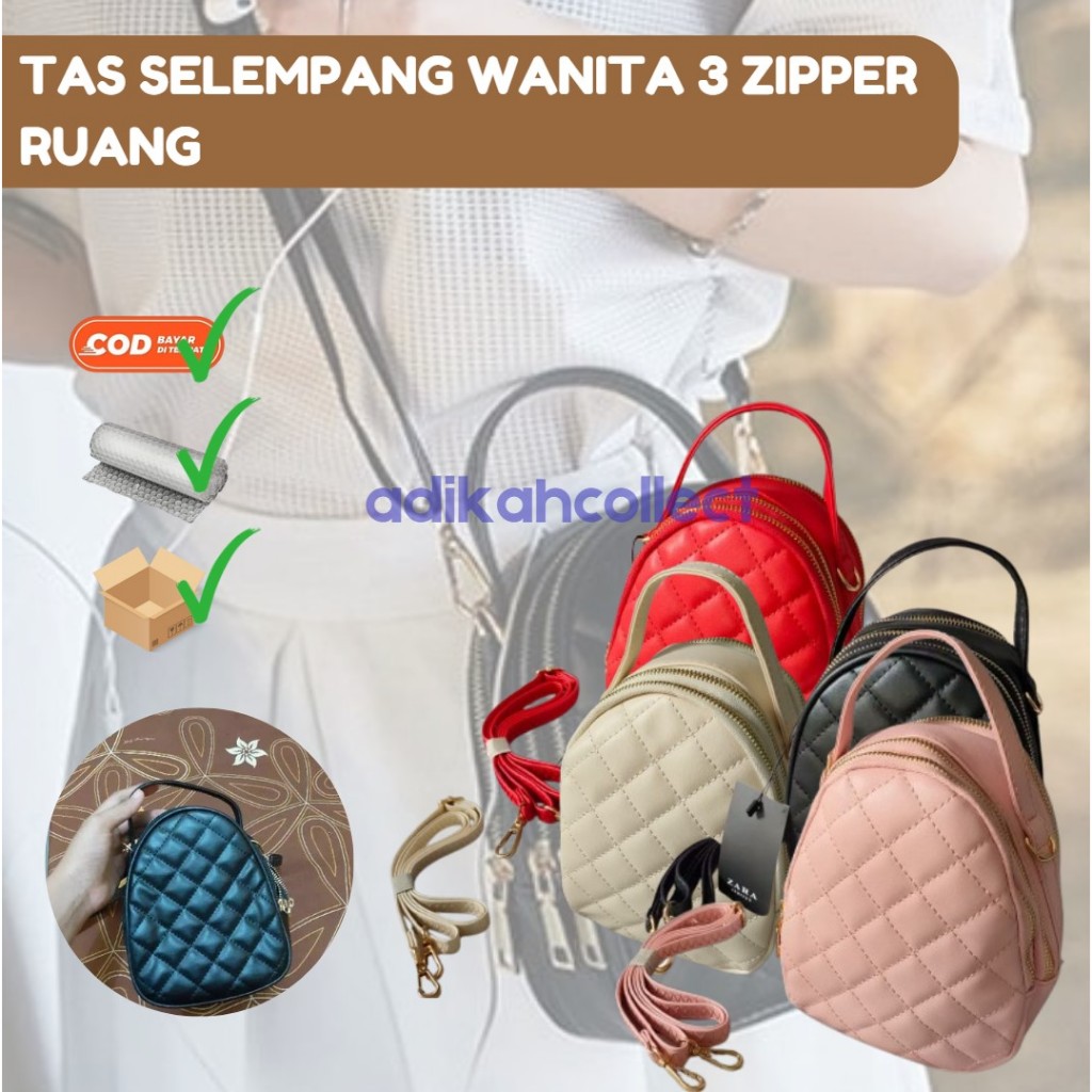 Tas Selempang Wanita 3 Resleting | Tas Selempang Wanita 3 Zipper Ruang | Tas Selempang Import Wanita