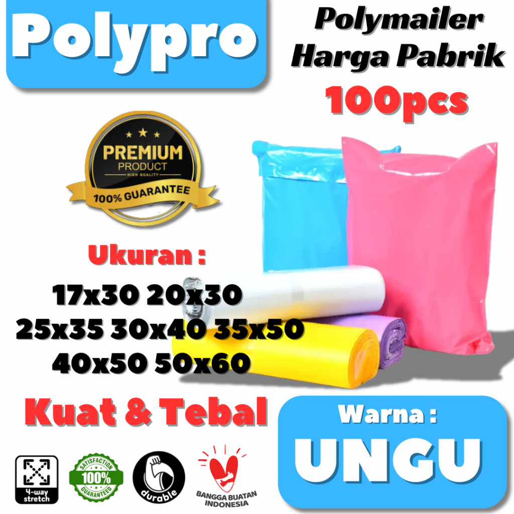 

Polymailer Premium Ungu Warna GLOSSY / Plastik Packing Online / Tebal Kuat / 100Pcs