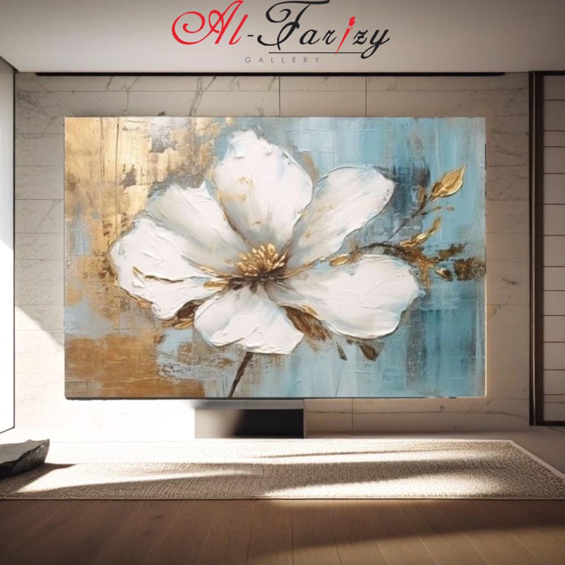 Lukisan Bunga Putih Gold Hiasan Dinding Dekorasi Dinding Lukisan unik Lukisan Aesthetic