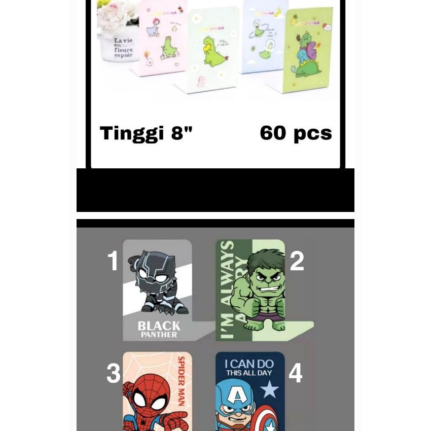 

FG2 1 Set Isi 2 Pcs Book End Stand Sandaran Penyangga Buku Dino Dinosaurus Friends Avengers Heroes