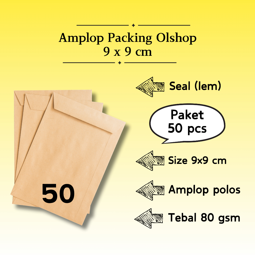 

50 Pcs Potrait - Amplop Packaging Kraft Potrait Amplop Klasik Coklat Polos Seal (Pakai Lem) 9 x 9 cm