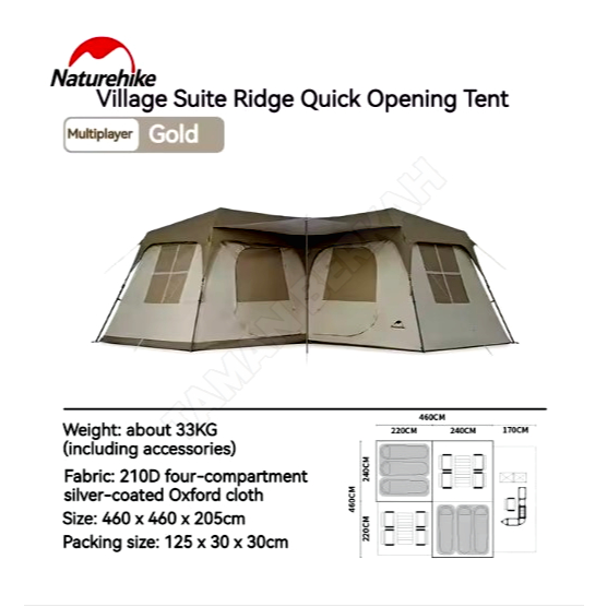 TENDA VILLAGE SUITE 10-12P NATUREHIKE CNH23ZP12004 - TENDA GLAMPING QUICK OPEN