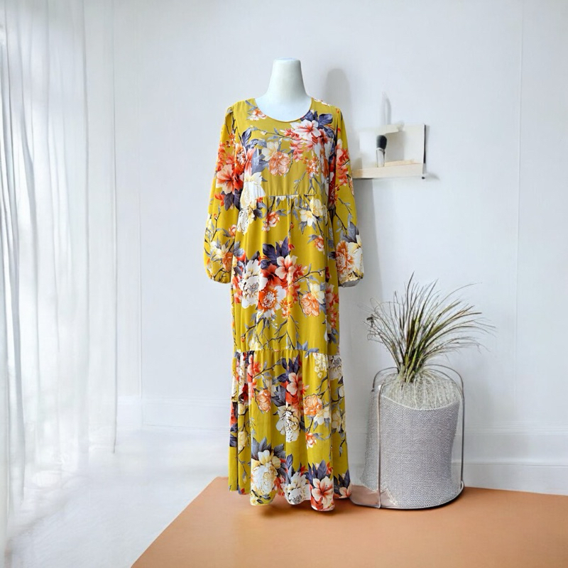 Dress Vintage Kuning Bunga Simple/Hijab
