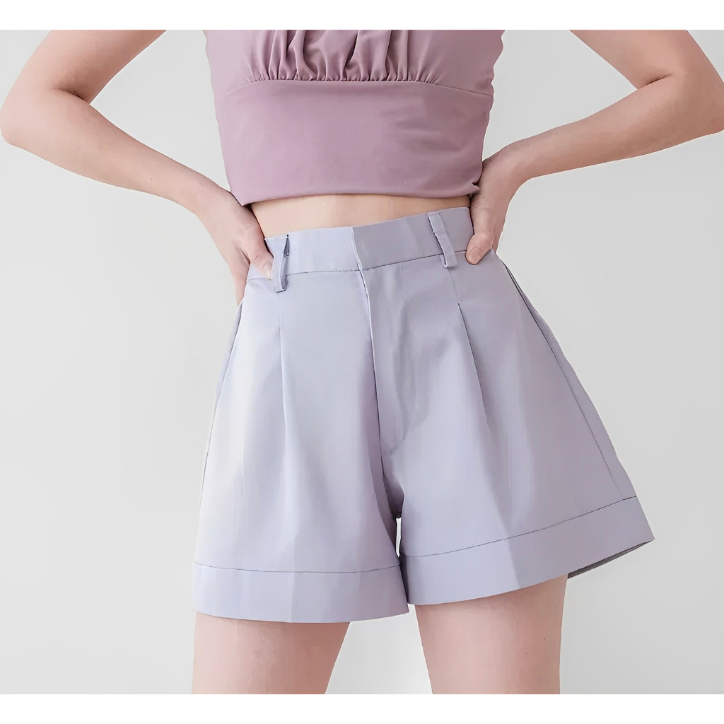 Amanda Short pants - Hot Pants Katun Wanita Kekinian Korean Style Celana Pendek A-Line Cewek Polos F