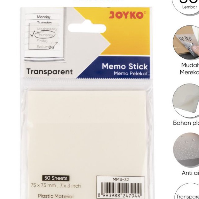 

FG2 JOYKO MMS32 TRANSPARENT STICKY NOTE NOTES KES MEMO TEMPEL TRANSPARAN