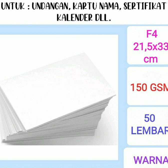 

FG2 15 GSM F4 Kes Brief card BC Manila isi 5 Lembar Kes Buku gambar Warna Putih