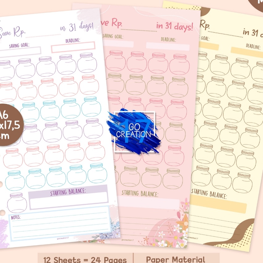 

KI3 Buku Planner Refill Kes Binder Tantangan Nabung 31 Day Saving Challenge Motif Premium A6