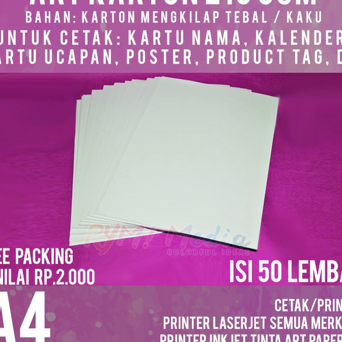 

Promo Art Karton 21 gsm A4 isi 5 lbr Kes Carton Paper Glossy 21 gram