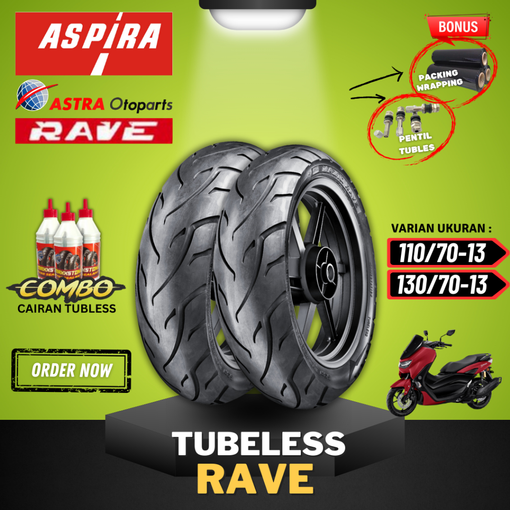 [READY COD] BAN ASPIRA TUBELESS MAXIO RAVE RING 12 & RING 13 / BAN LUAR SCOOPY FREEGO NMAX ( 100/90-