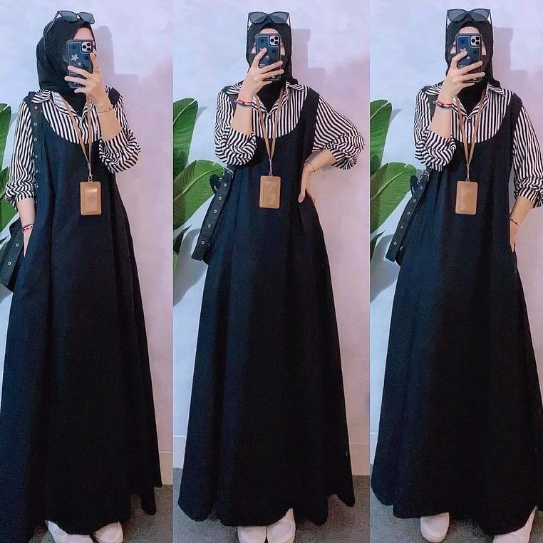 Trend Dicari  Terbaru ALBA MAXY Baju Gamis Overall Mix Katun Salur Gamis Wanita Remaja Dewasa Kekini