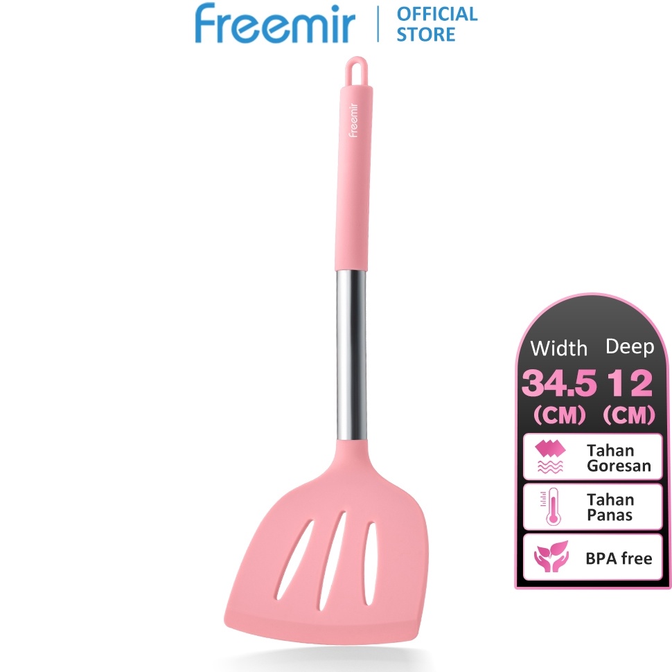 Terbaik OFFICIAL MALL freemir Spatula Silikon Pink Berongga Tahan Panas Tahan Lama